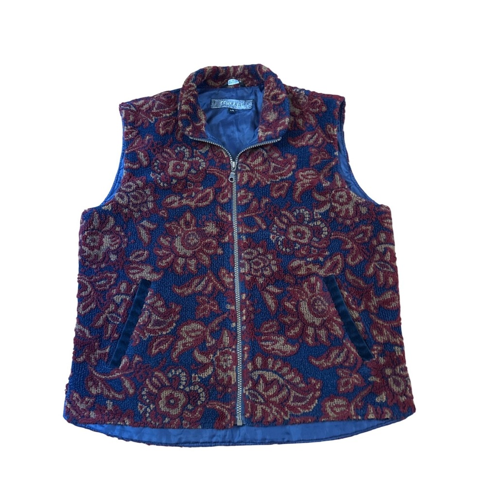 Tsunami Fleece Vest Women Blue Red Floral Paisley Vintage Canada SIZE L